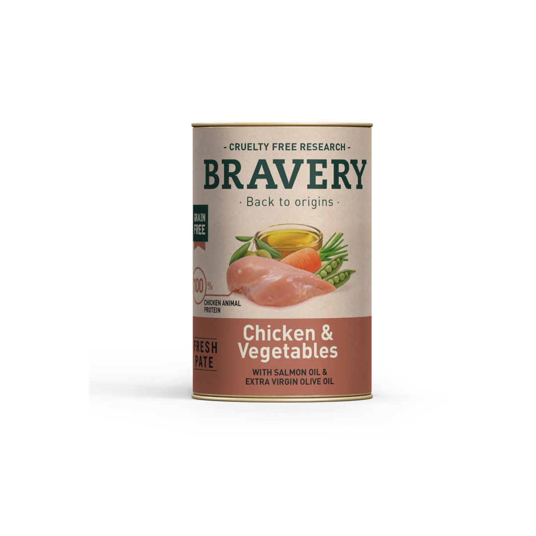 5PE29001.png BRAVERY CHICKEN AND VEGETABLES DOG WET FOOD 290 GR - Imagen 1